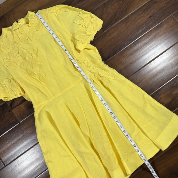 Antonio Melani Women's Size 12 Yellow Floral Appliqué Iris Linen Mini Dress - Picture 5 of 12